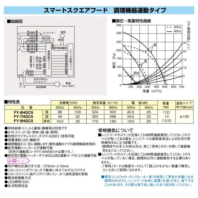 FY-9HGC5-S レンジフード スマートスクエアフード 90cm幅 FY-9HGC5-S レンジフード スマートスクエアフード 90cm幅