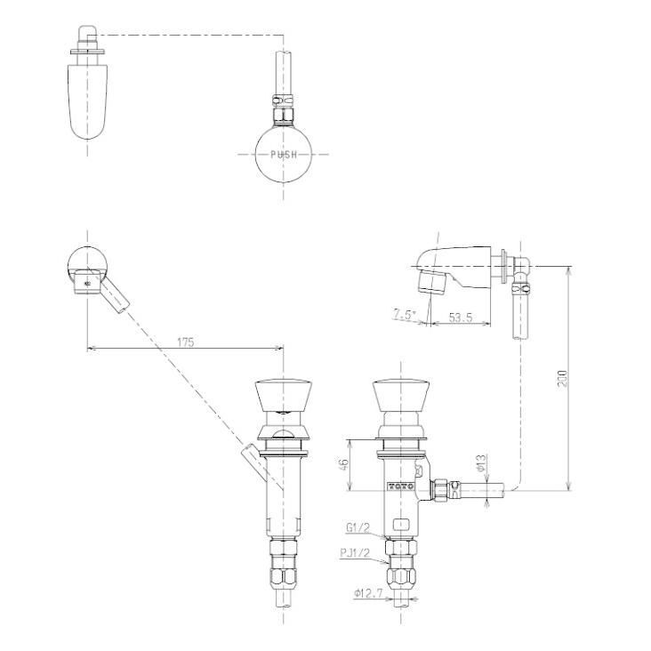 TOTO TL813-1A プッシュボタン水栓 楽天市場】TOTO(トートー)自閉式手洗器用水栓（埋込）TL813-1A