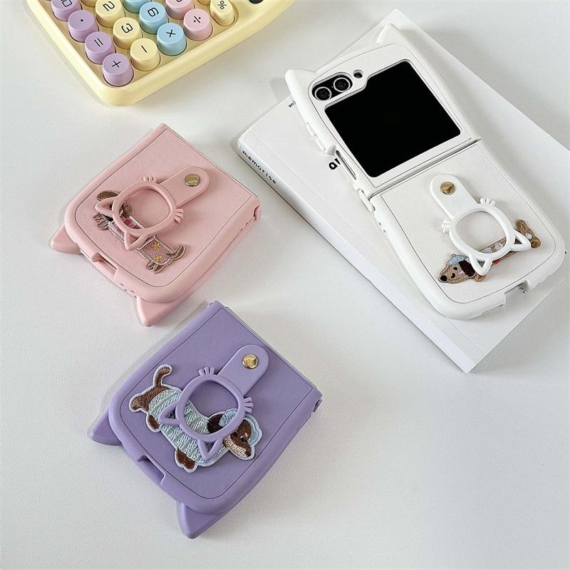 galaxy z flip6 ケース 猫耳ケース 可愛い flip5 リング付き 刺繍