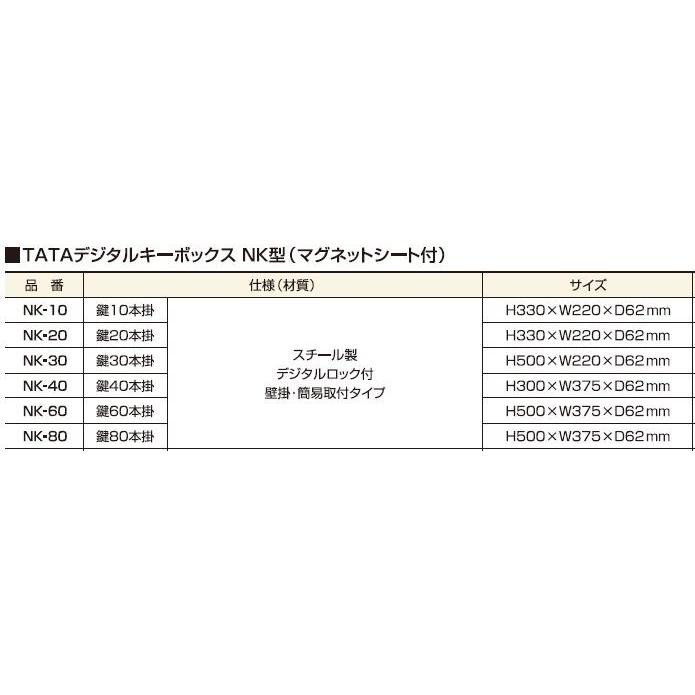 ＴＡＴＡ　デジタルキーボックス　マグネットシート付　NK型　60本掛　NK-60　【デジタル式　ダイヤル式　業務用　壁掛け　　キーＢＯＸ　キーボックス】｜sumai-factory｜04