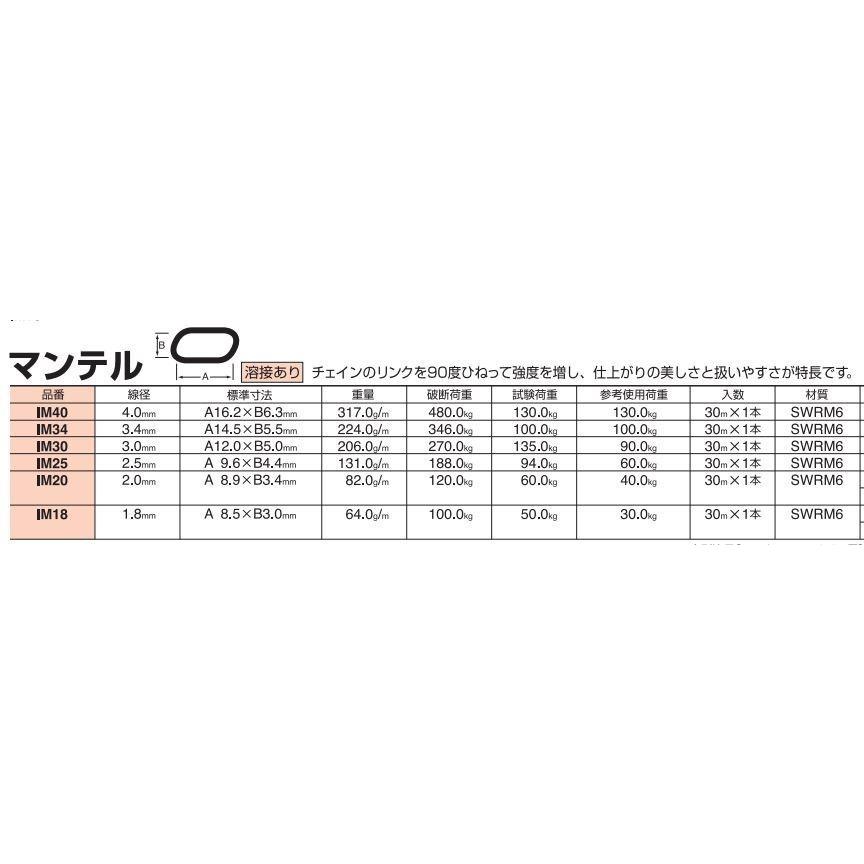 ニッサ　鉄　クローム　マンテルチェーン リール巻　R-IM40　15ｍ　線径　4.0mm 【天井】