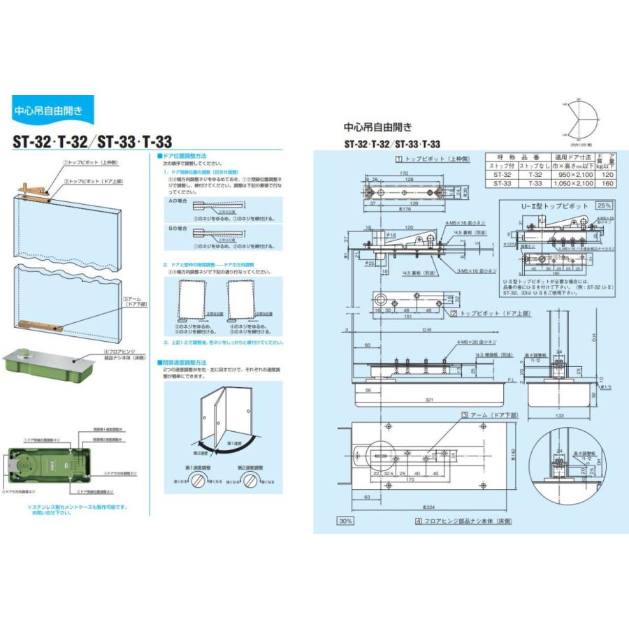 DIA フロアヒンジ ST-32 中心吊自由開 ストップ付 : 住まいFACTORY