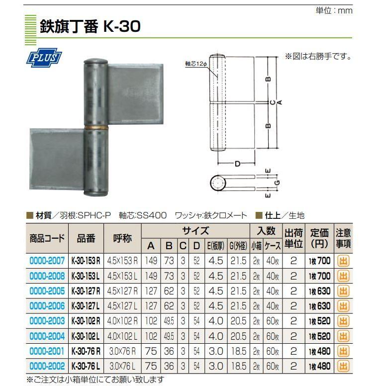 クマモト PLUS 鉄旗丁番 K-30 76mm 2枚組 : 住まいFACTORY - 通販