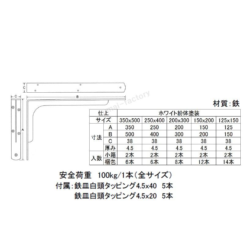 補強プレート付棚受　リブ付き白棚受　　150ｘ200　１個｜sumai-factory｜02