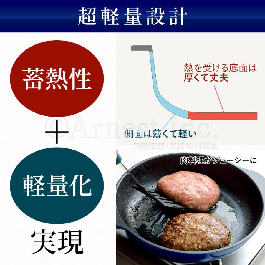 フライパン 28cm 軽量 ガス火 ベルフィーナライトプレミアム くっつかいない PFOAフリー A-78082 | アーネスト | 03