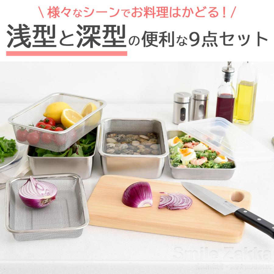 【特価セール】アーネスト 【日本製】 バット (セット) 深型 ステンレス 揚げ アーネスト（Arnest） 蓋付きステンレスバット＆ザル浅型・深型セット
