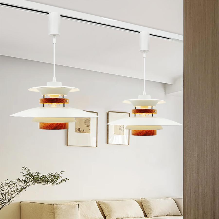 ペンダントライト ナチュラル 多層シェード E26 ホワイト 木目調