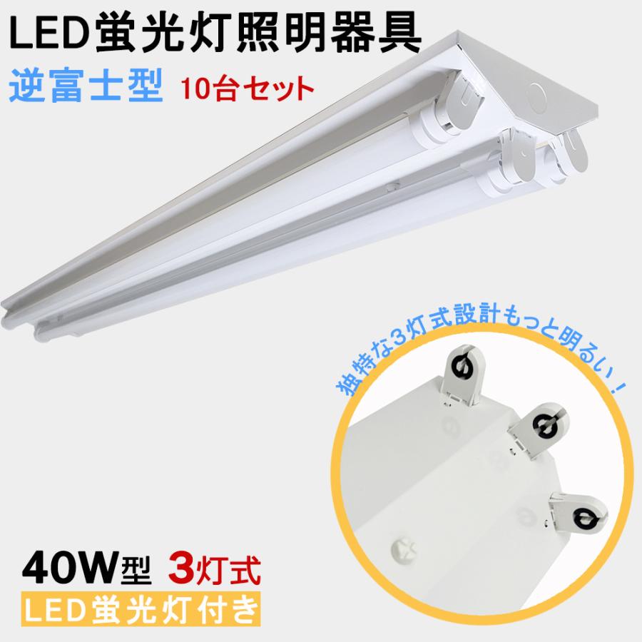 10台セット LED蛍光灯器具 40W型3灯式 逆富士型 LED蛍光灯付き 10台セット LED蛍光灯器具 40W型3灯式 逆富士型 LED蛍光灯付き