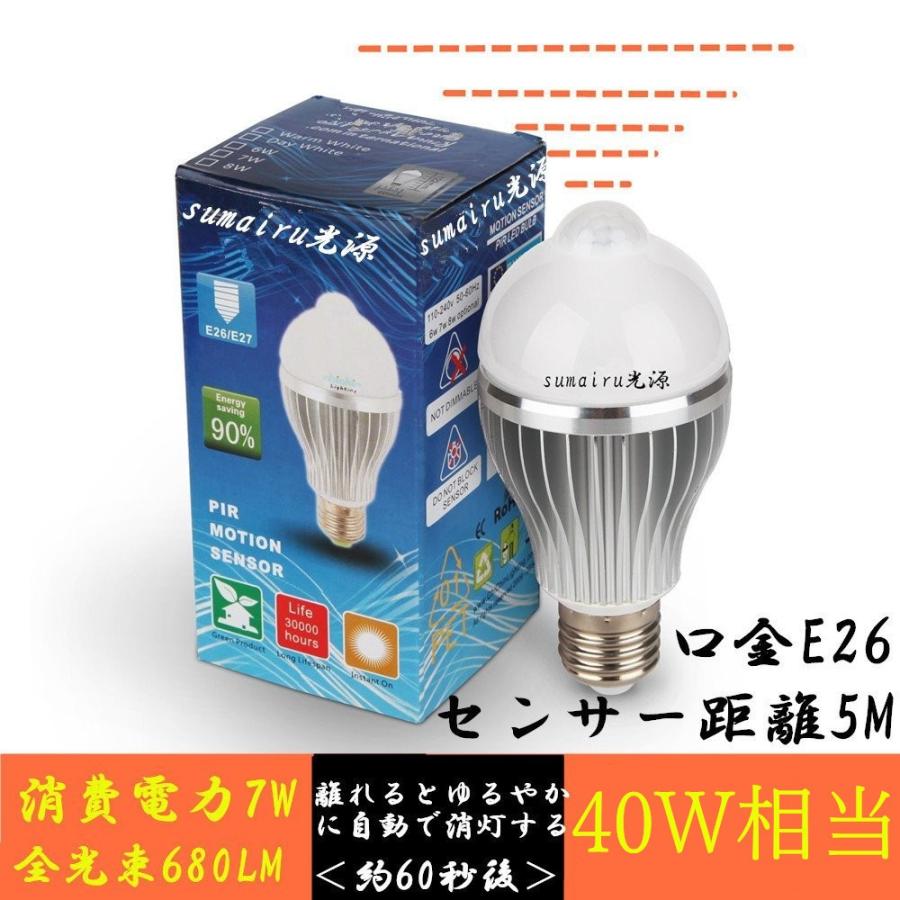 LED電球 7W ひとセンサータイプ(内玄関向け)人感センサー 電球色/昼白色  相当　明るさ 電球４０形相当