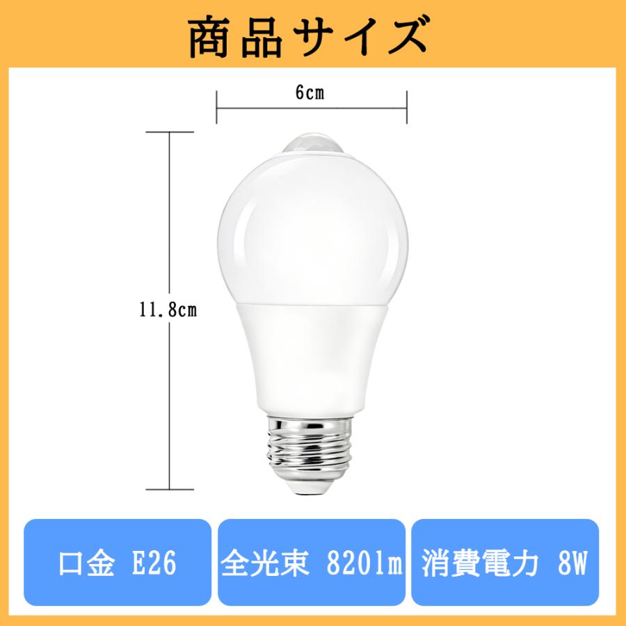 LED人感センサー電球 E26 明暗センサー付き 60W相当 自動点灯消灯 消し