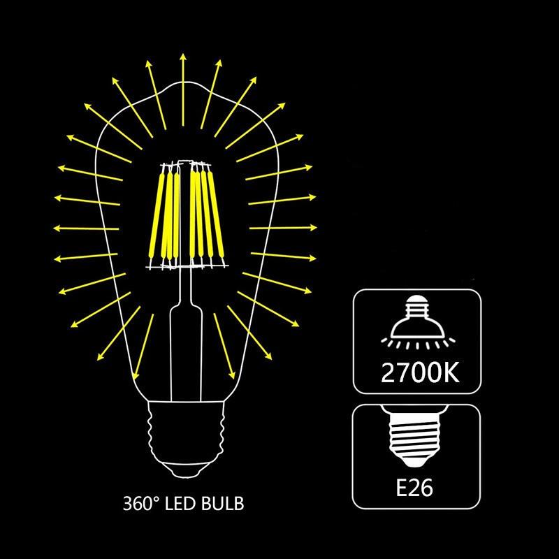 LED電球 E26 フィラメント クリアタイプ エジソンランプ 調光器対応