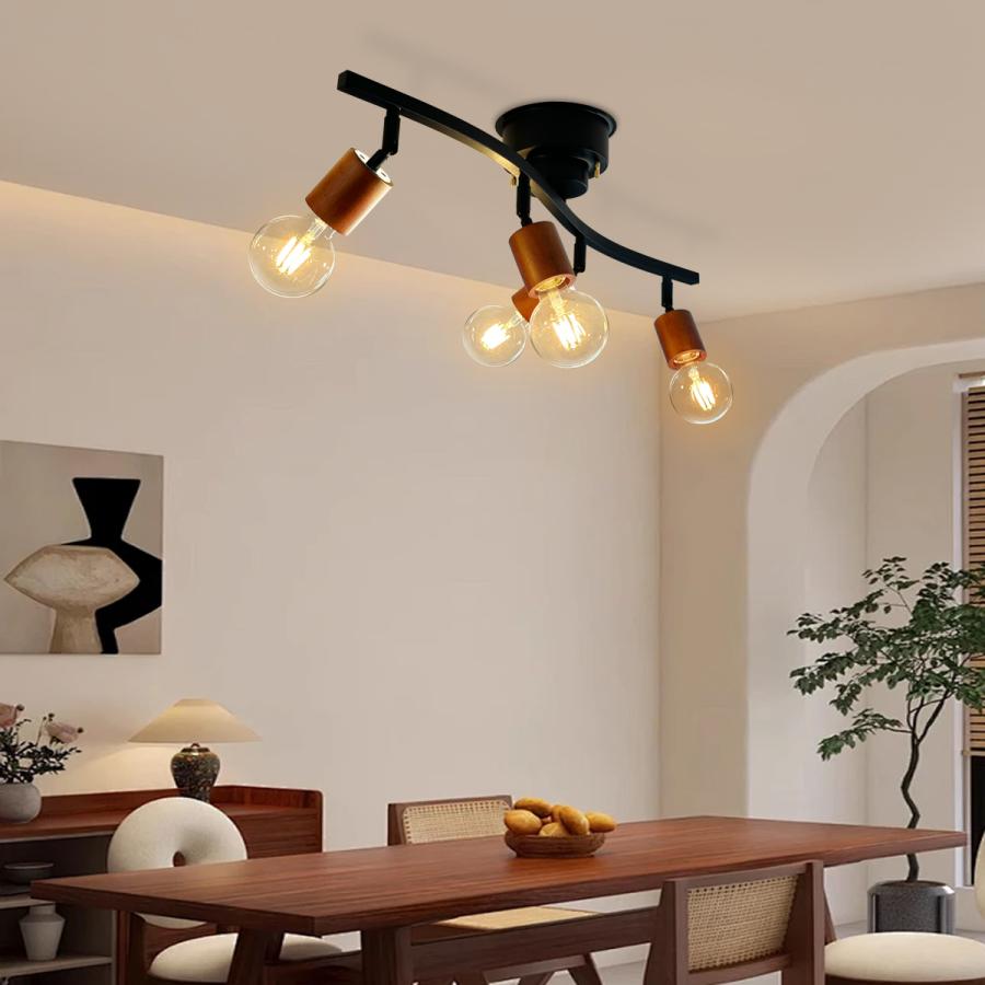 シーリングライト 4灯 おしゃれ 天然木ソケット E26口金 リビング照明