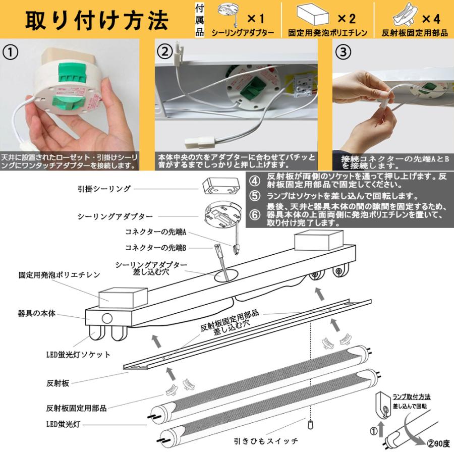 引掛シーリング式LED蛍光灯器具　40W型2灯式　トラフ型　引きひもスイッチあり　LEDベースライト  　シーリングライト　蛍光灯照明器具　天井照明｜sumairuled｜11