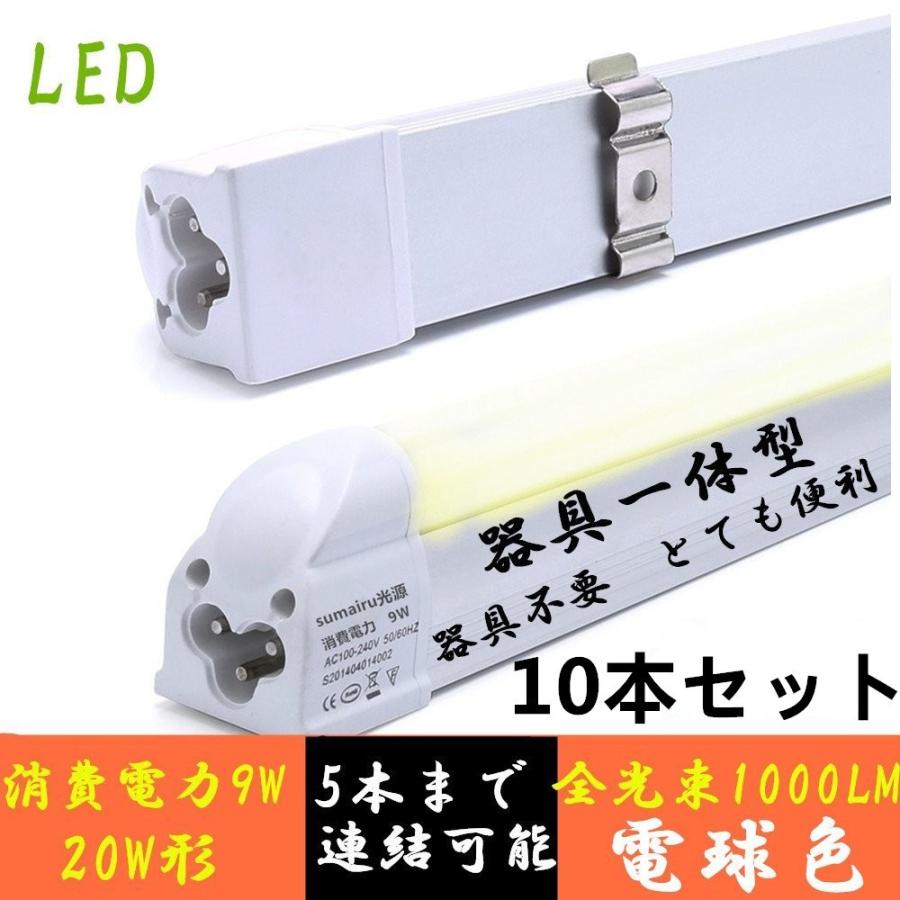 LEDベースライト 20W形 高輝度1000lm 器具一体型 60CM 電球色 天井直付型 10本セット