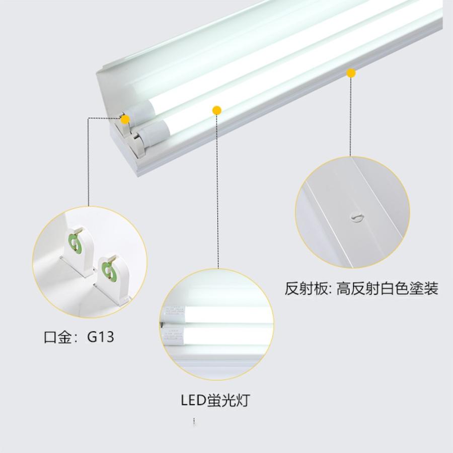LED蛍光灯器具2灯式 反射笠70°タイプ LED蛍光灯付き 40w形LED蛍光灯