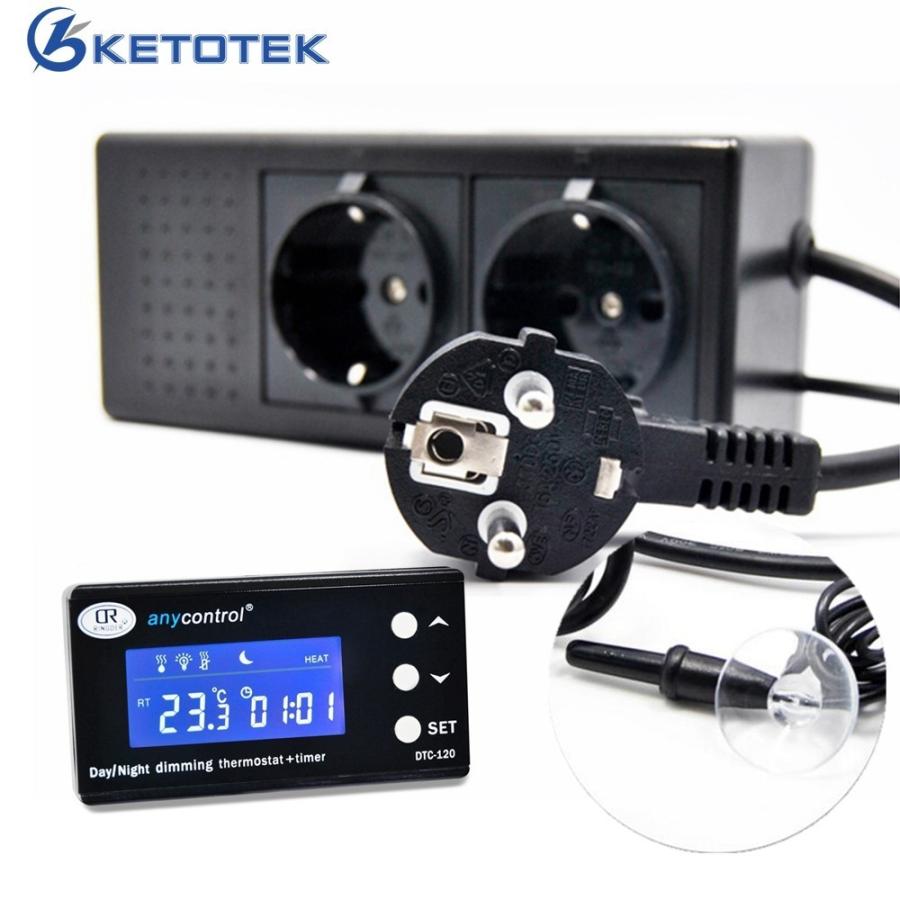 ペット 爬虫類 両生類用品 LCD付きデジタル 爬虫類用サーモスタット 温度制御 アウトレットヒートクール 昼夜調光機能付き EUプラグ 要US変換