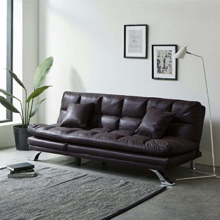 後藤家具 3WAYソファベッド ファブリックレザー シンプル クッション2