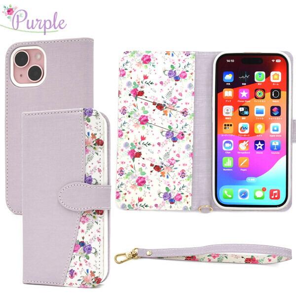 iPhone 15 iphone15 ケース 手帳型 ストラップ 手帳型ケース カード 花