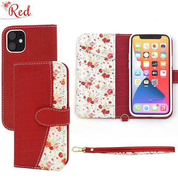 iphone12 mini ケース 手帳型 カード ストラップ カバー 花柄