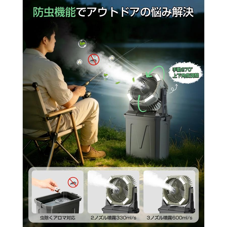 ミスト キャンプ 扇風機 40000mAh大容量 アウトドア扇風機 2026年モデル.10l.40000mAh】ミストファン コードレス キャンプ扇風機