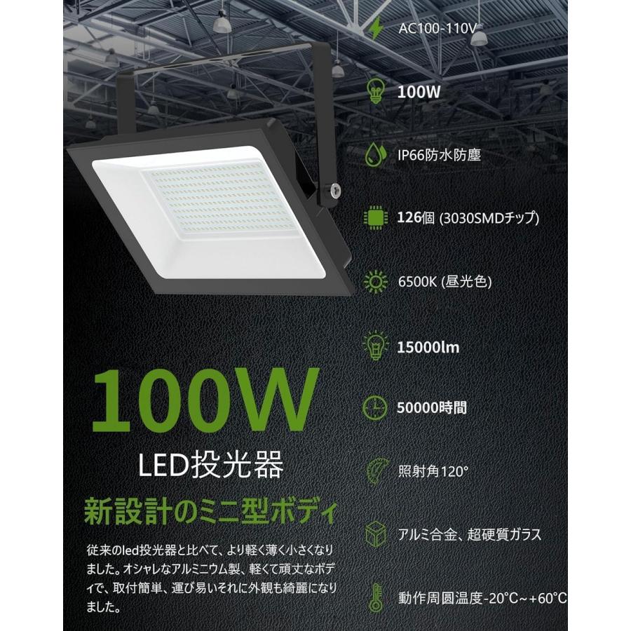 100W/15000LM【超爆光 超薄型】投光器led 屋外作業灯 IP66防水 昼光色