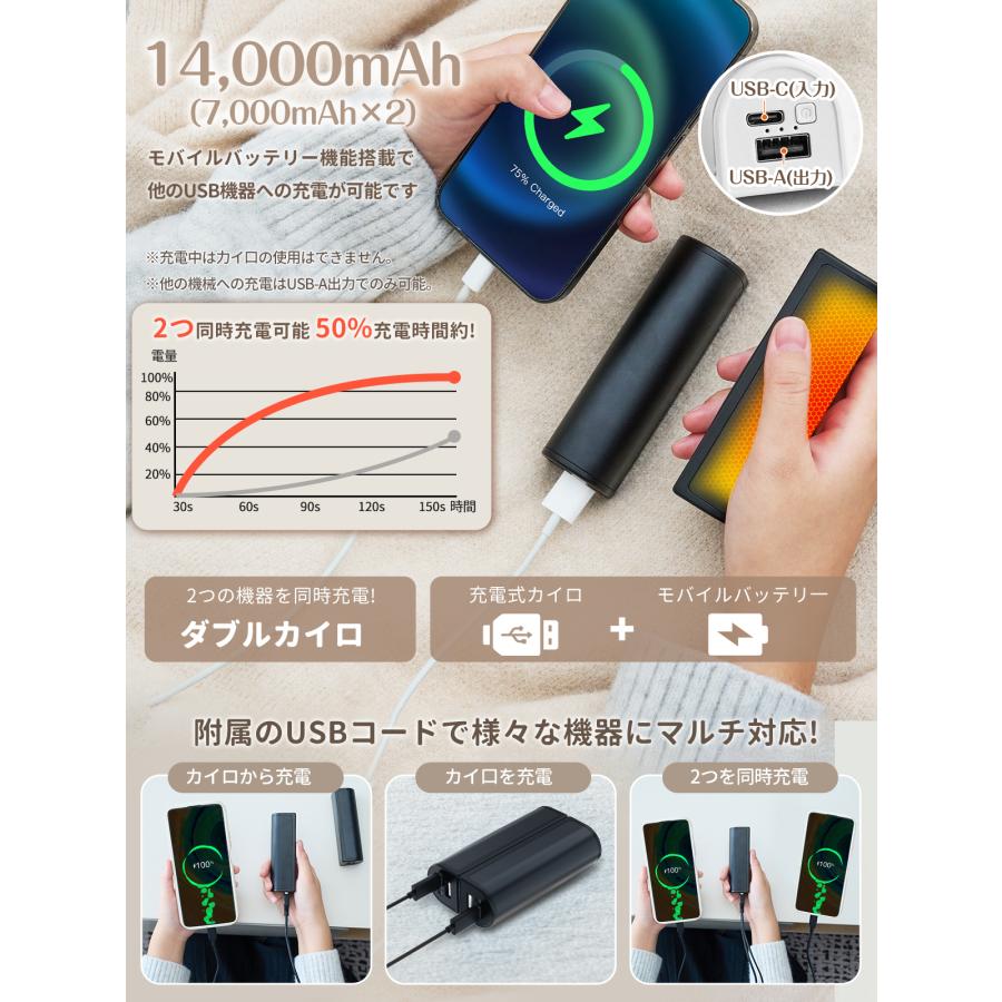 充電式カイロ 14000mAh 3秒発熱 3段階温度 モバイルバッテリー機能