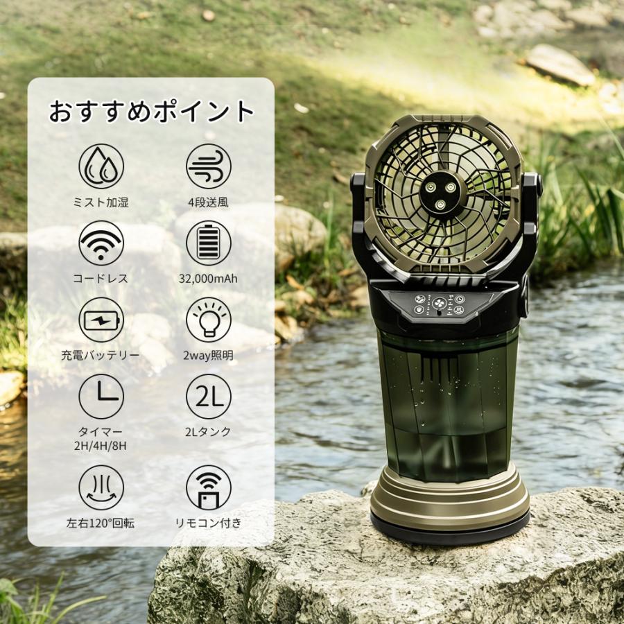 キャンプ扇風機【2026年限定モデル.32000mAh】ミストファン2L 