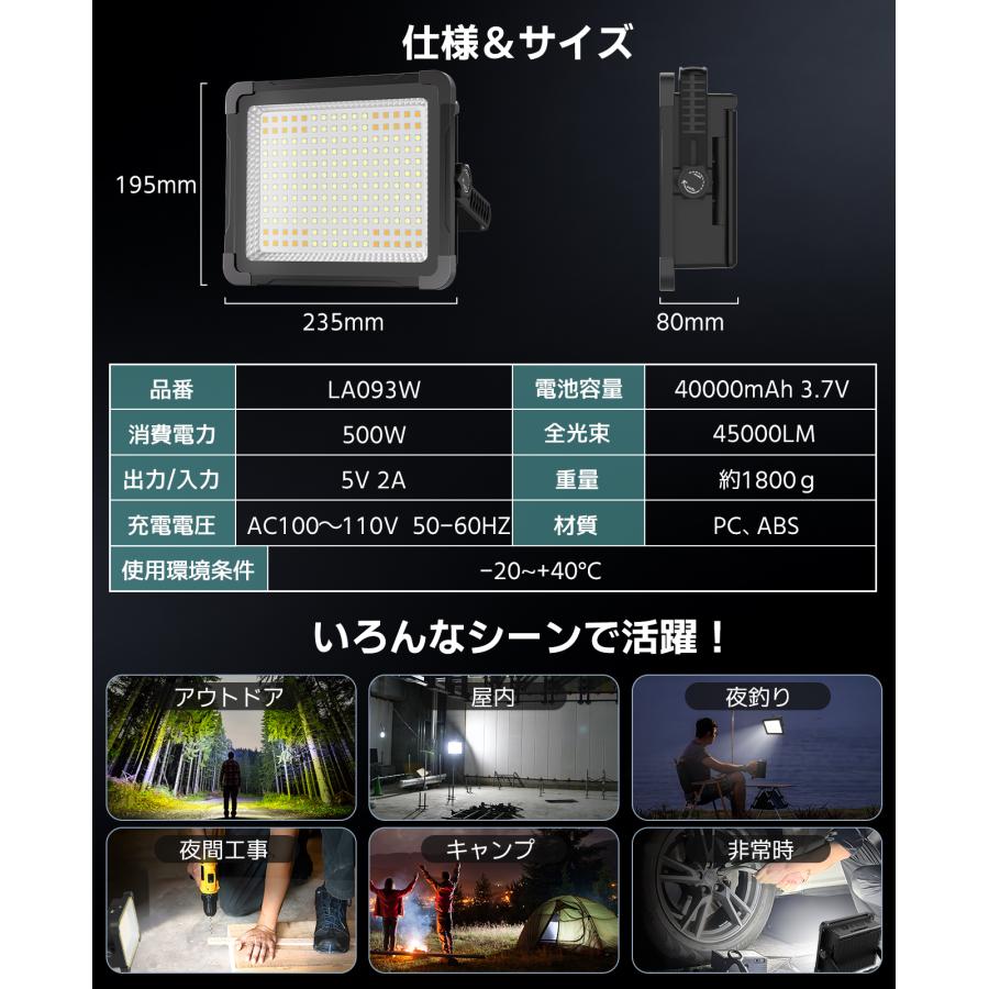 新登場ソーラーパネル4枚搭載】LED投光器充電式 12H点灯 作業灯屋外