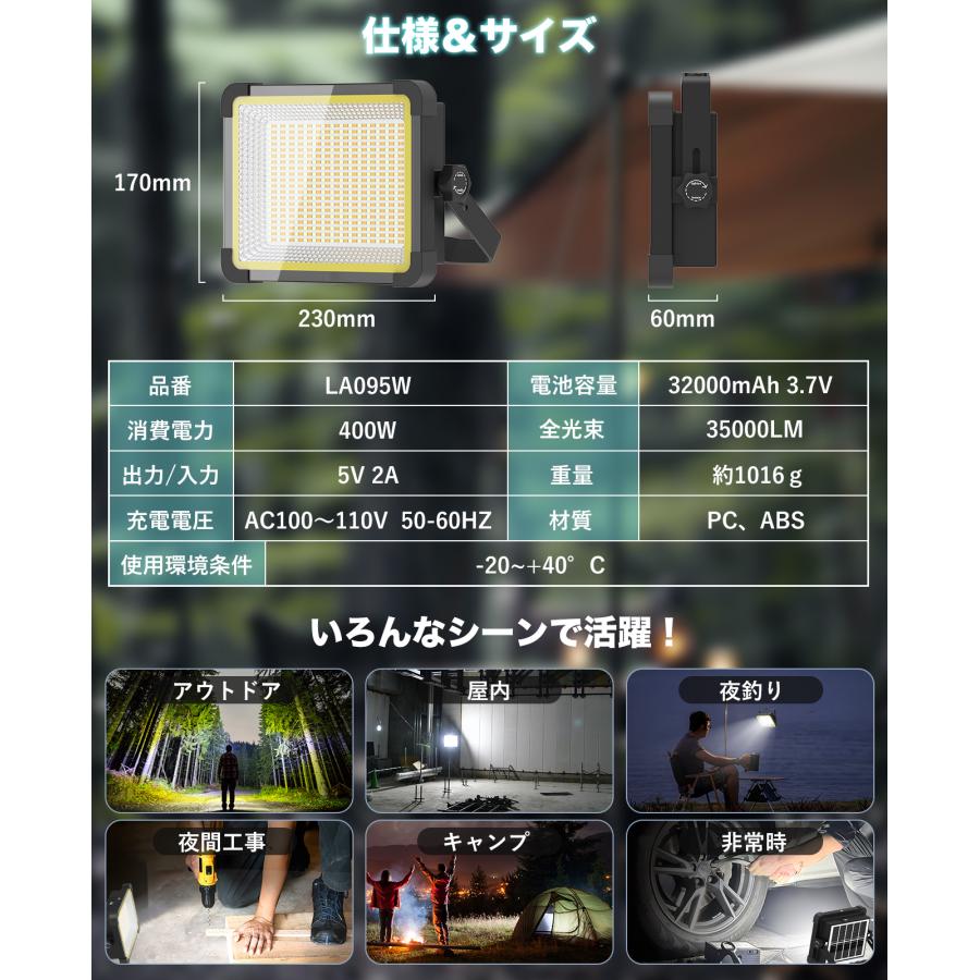 本日限定クーポンで5480円】LED投光器充電式 12H連続点灯 作業灯屋外