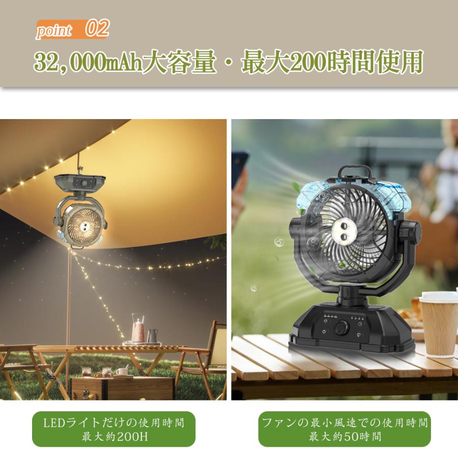 キャンプ扇風機【ミスト機能付き.瞬間冷却】アウトドア 首振りキャンプ