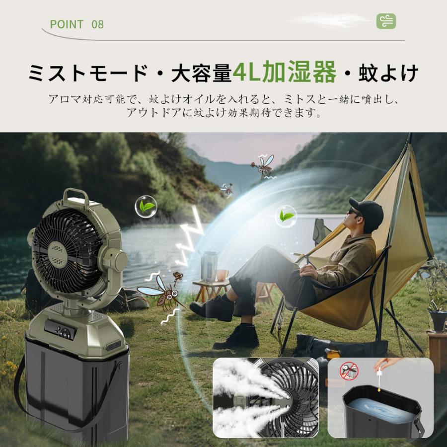 キャンプ扇風機 ミストファン 充電式【ミスト噴霧機能.瞬間冷却