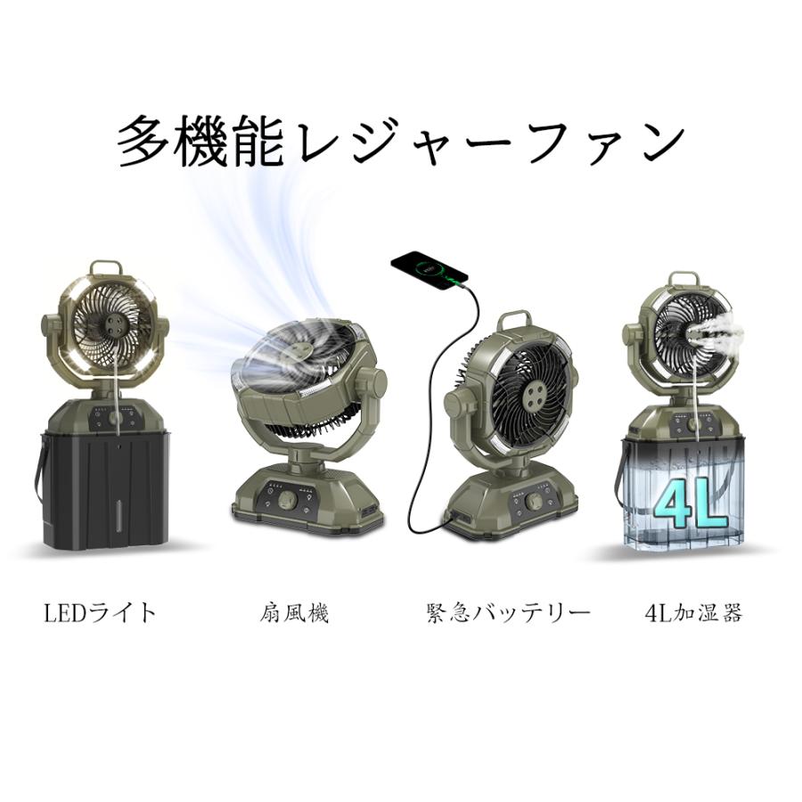 キャンプ扇風機 ミストファン 充電式【ミスト噴霧機能.瞬間冷却