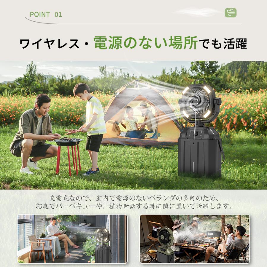 キャンプ扇風機 ミストファン 充電式【ミスト噴霧機能.瞬間冷却