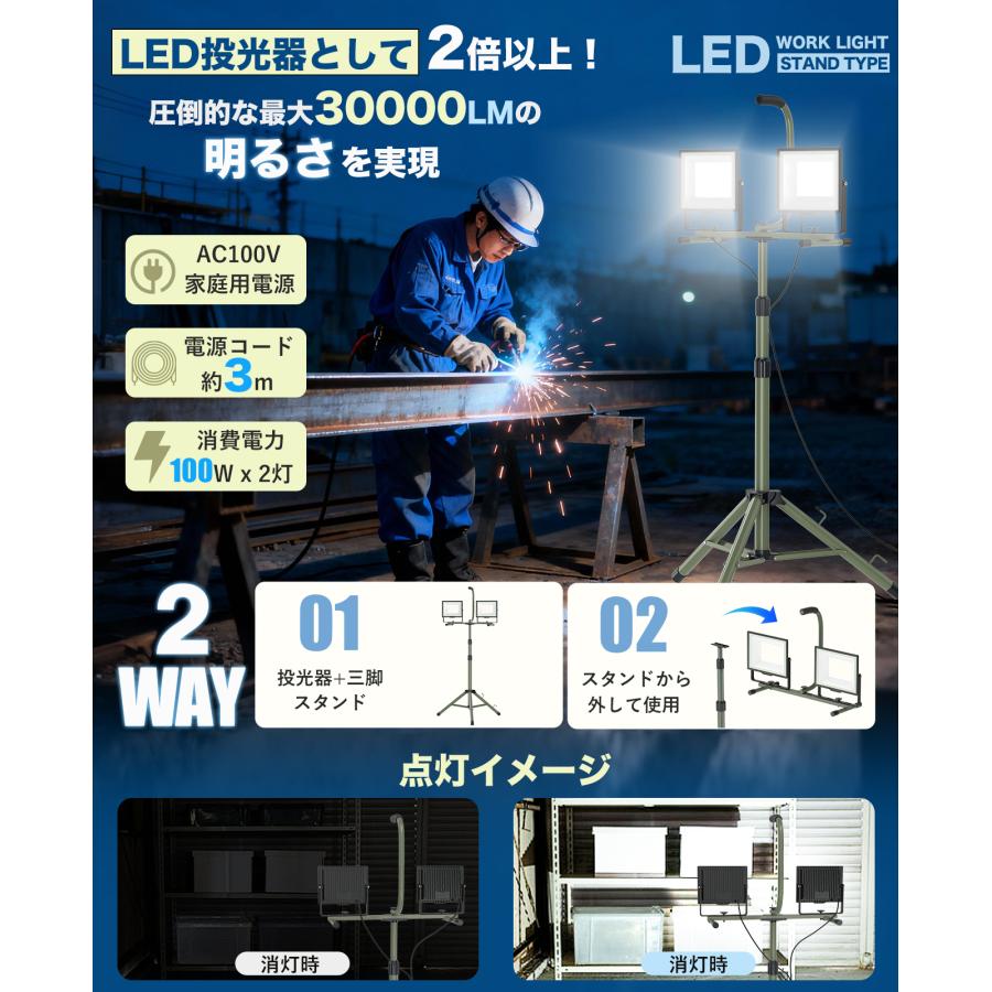 スタンド付き ワークライト160W/20000lm作業灯 200W/30000lm 投光器led