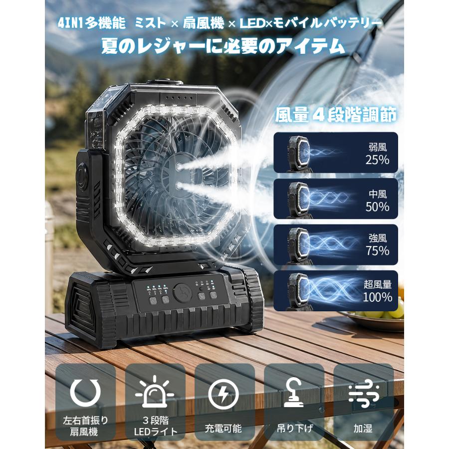 充電式扇風.2026最新ミストファン.36000mAh】アウトドア キャンプ