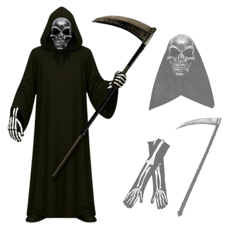 死神 コスプレ スカル 骸骨 マント 斧 セット ハロウィン 仮装 リアル