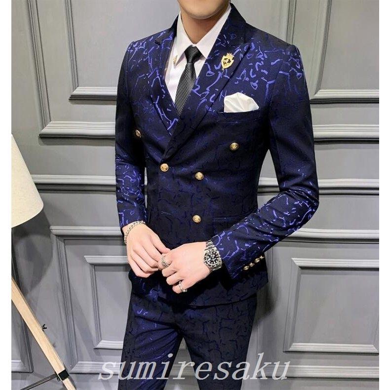 春夏秋冬メンズファッションダブル3ツボタン花柄スーツ2点セット司会者パーティドレス興行パンツスーツスリムセットアップビジネススーツオヤレ ダブルスーツ パンツ 30 Www Bollywoodpapa Com