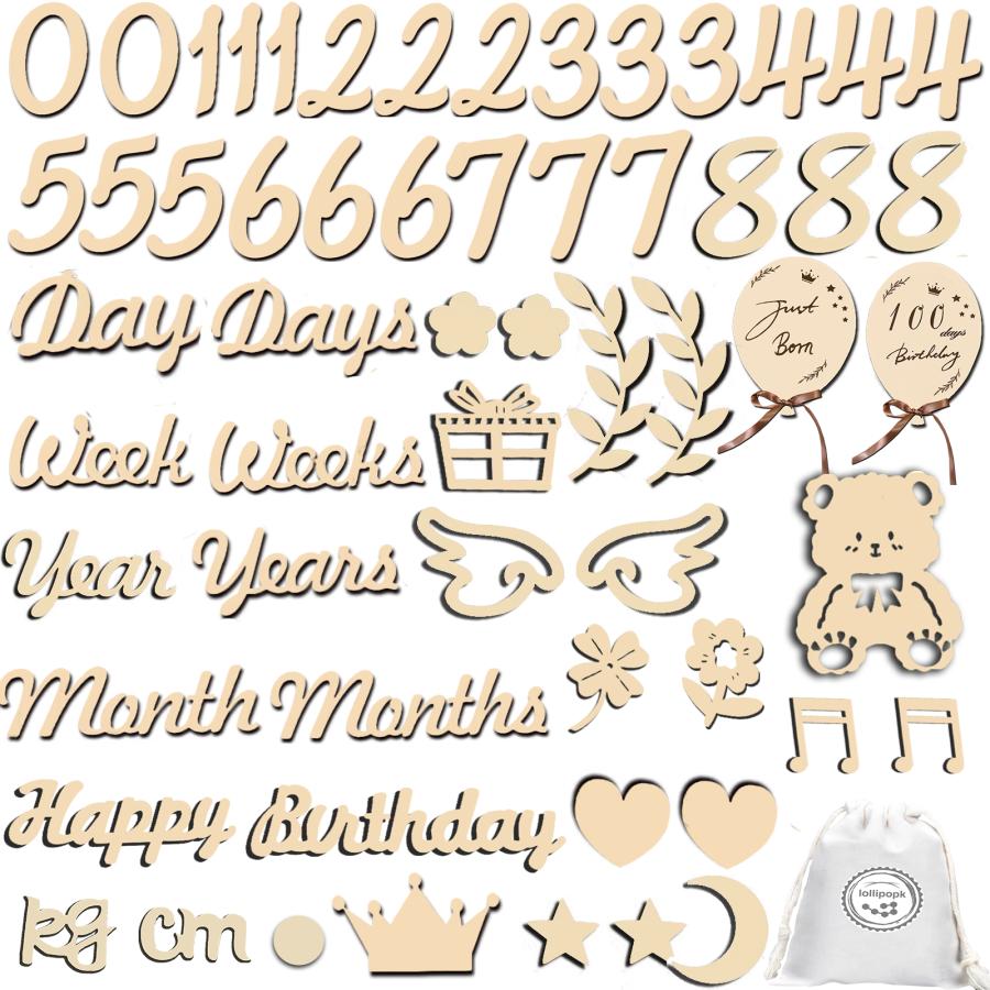 「新発売」月齢フォト 木製 レターバナー 59枚 ベビーマンスリーカッド ニューボーンフォト 記念日フォト 成長記録 出産祝い 撮影用 寝相アート 天然木製 の商品画像