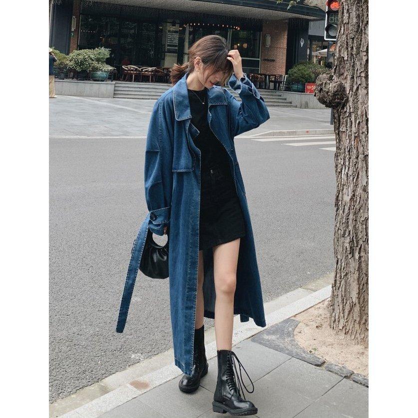 超熱 春 50代 40代 30代 代 スプリングコート ファッション レディース ロングコート 秋 ウエストベルト マキシ丈 デニムロングコート カジュアル 女性 長袖 サイズ L Acte Paris Org