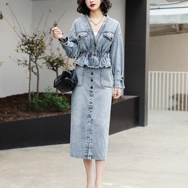 22 セットアップ レディース ファッション 代 30代 40代 50代 デニムジャケット スカート 女性 カジュアル 春 秋 ジャケット デニム 長袖 17年新作入荷
