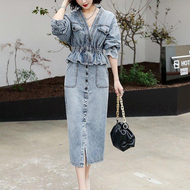 22 セットアップ レディース ファッション 代 30代 40代 50代 デニムジャケット スカート 女性 カジュアル 春 秋 ジャケット デニム 長袖 17年新作入荷