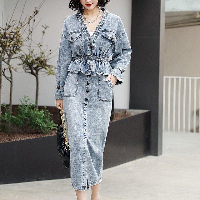 22 セットアップ レディース ファッション 代 30代 40代 50代 デニムジャケット スカート 女性 カジュアル 春 秋 ジャケット デニム 長袖 17年新作入荷