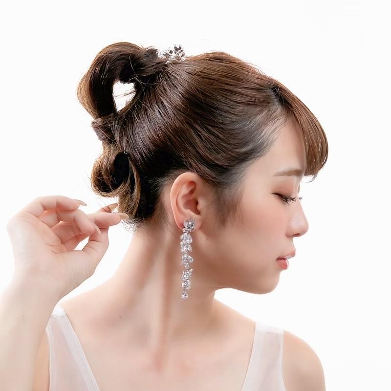 ウェディング アクセサリー【ジルコニア フラワーロングタッセル ピアス(or イヤリング選択)】 | 