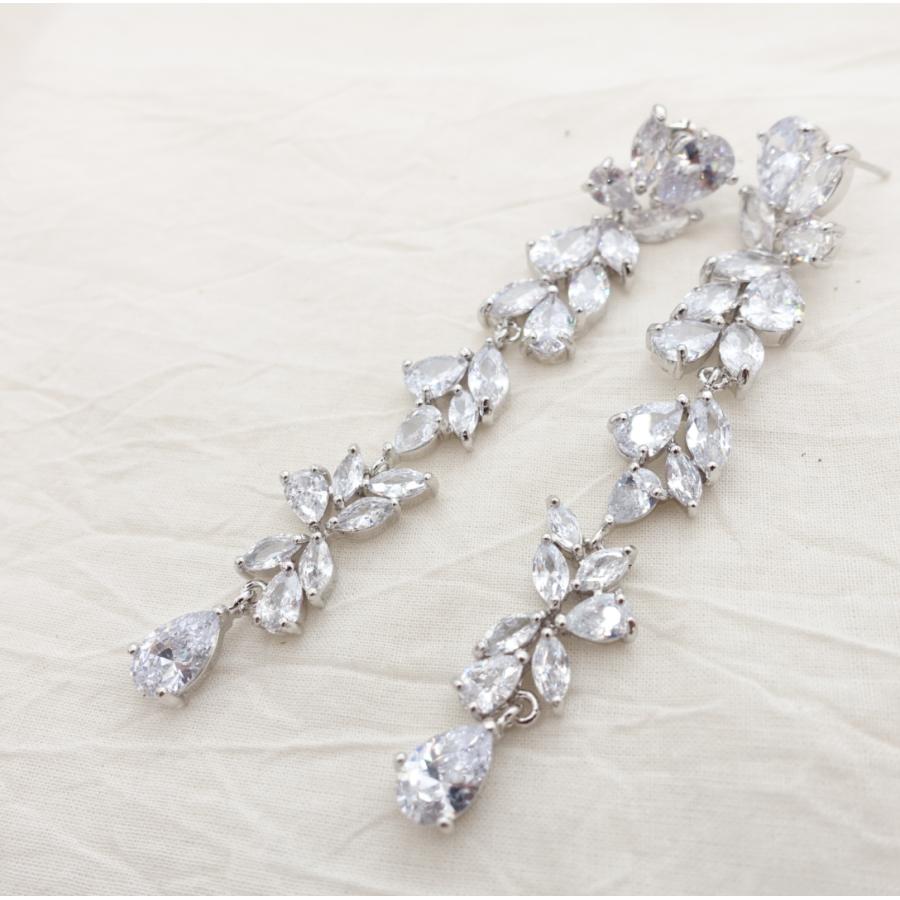 ウェディング アクセサリー【ジルコニア フラワーロングタッセル ピアス(or イヤリング選択)】 |  | 01