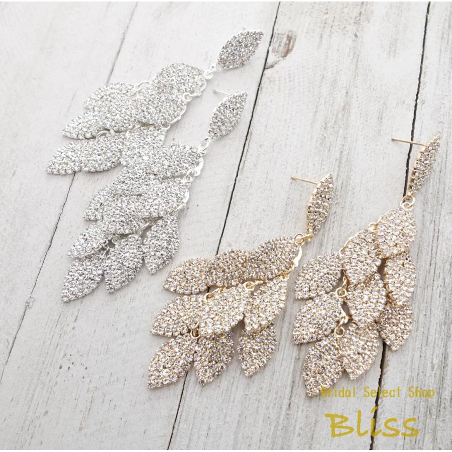 ウェディング アクセサリー【リーフビジューピアス　シルバー or ゴールドより選択（or イヤリング選択 】 |  | 01