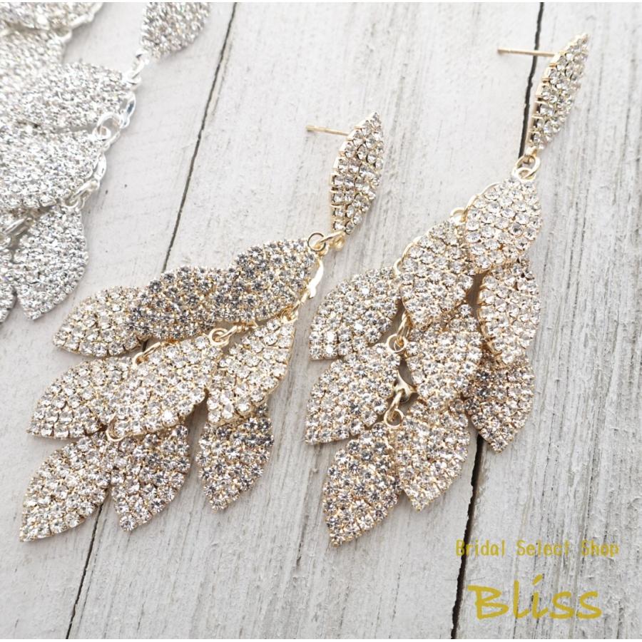 ウェディング アクセサリー【リーフビジューピアス　シルバー or ゴールドより選択（or イヤリング選択 】 |  | 05