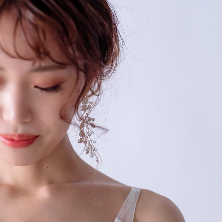 ウェディング アクセサリー【小枝 フラワー キラキラ イヤリング or ピアスより選択 シルバー】ブライダル 小物　小枝アクセサリー 結婚式 | 