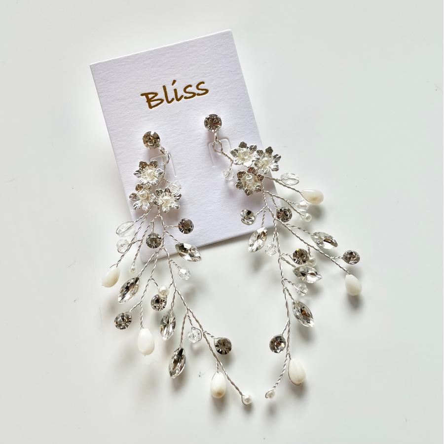 ウェディング アクセサリー【小枝 フラワー キラキラ イヤリング or ピアスより選択 シルバー】ブライダル 小物　小枝アクセサリー 結婚式 |  | 02