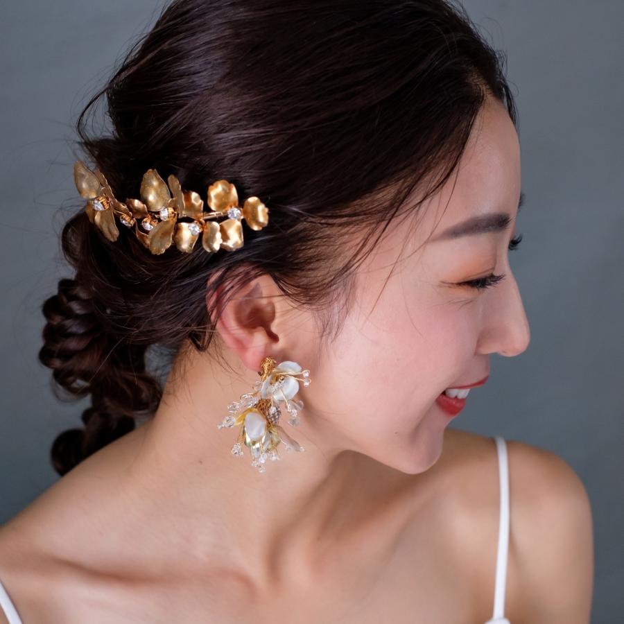 ウェディング アクセサリー【小枝 メタルフラワーリーフ イヤリング】 |  | 01