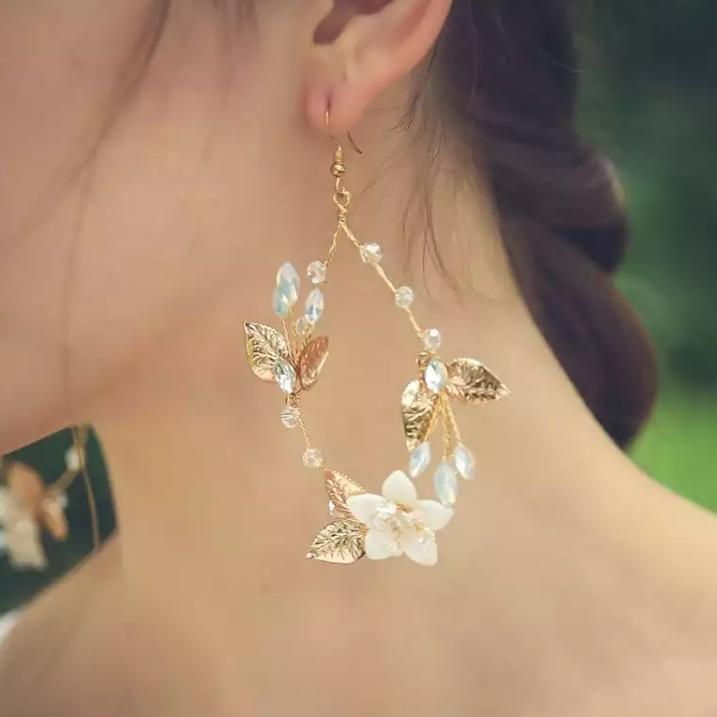 ウェディング アクセサリー【小枝 ゴールド フラワー リース イヤリング ゴールド（or ピアスより選択）】ブライダル |  | 02